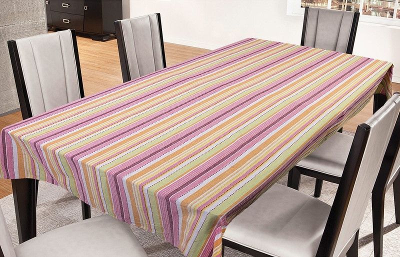 FREELY Striped 4 Seater Table Cover  (Pink, Cotton)