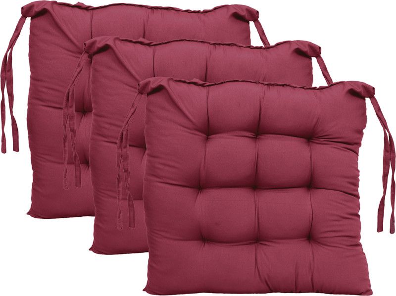 Raghunandi Creations Chair Pad Cotton Solid Chair Pad Pack of 3  (Maroon)