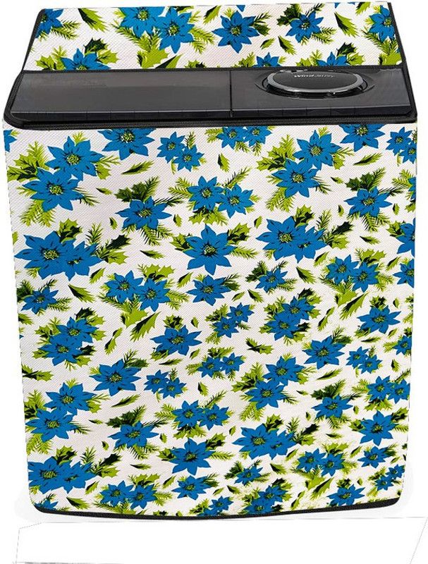 KVAR Semi-Automatic Washing Machine Cover  (Width: 83 cm, White, Blue)