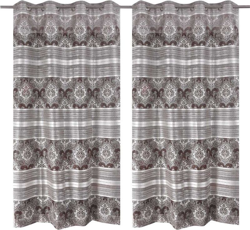 A ONE HANDLOOMS 152 cm (5 ft) Polyester Semi Transparent Window Curtain (Pack Of 2)  (Motif, Coffee)