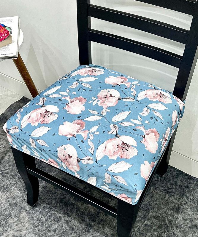 fabrigaanza Polyester, Cotton Floral Chair Cover  (Sky Blue Pack of 6)
