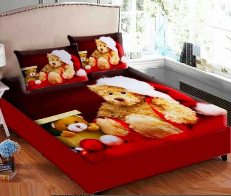 BANAVY 300 TC Velvet Double Printed Flat Bedsheet  (Pack of 1, Red)