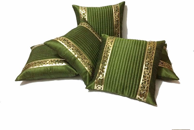 India Furnish Striped Cushions Cover  (Pack of 5, 40 cm*40 cm, Green)