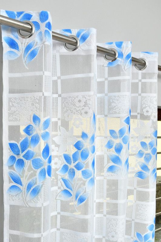Galaxy Home Decor 153 cm (5 ft) Net Transparent Window Curtain (Pack Of 2)  (Printed, Blue)