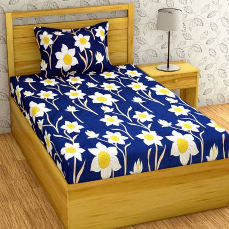GT Handloom 240 TC Microfiber Single Floral Flat Bedsheet  (Pack of 1, Blue)