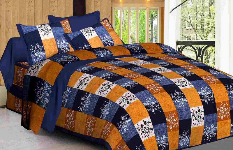 Printscapes 104 TC Cotton Double Printed Flat Bedsheet  (Pack of 1, Grey)
