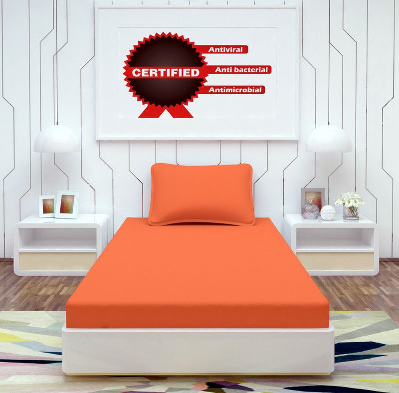 WMK 250 TC Polycotton Single Solid Flat Bedsheet  (Pack of 1, Orange)
