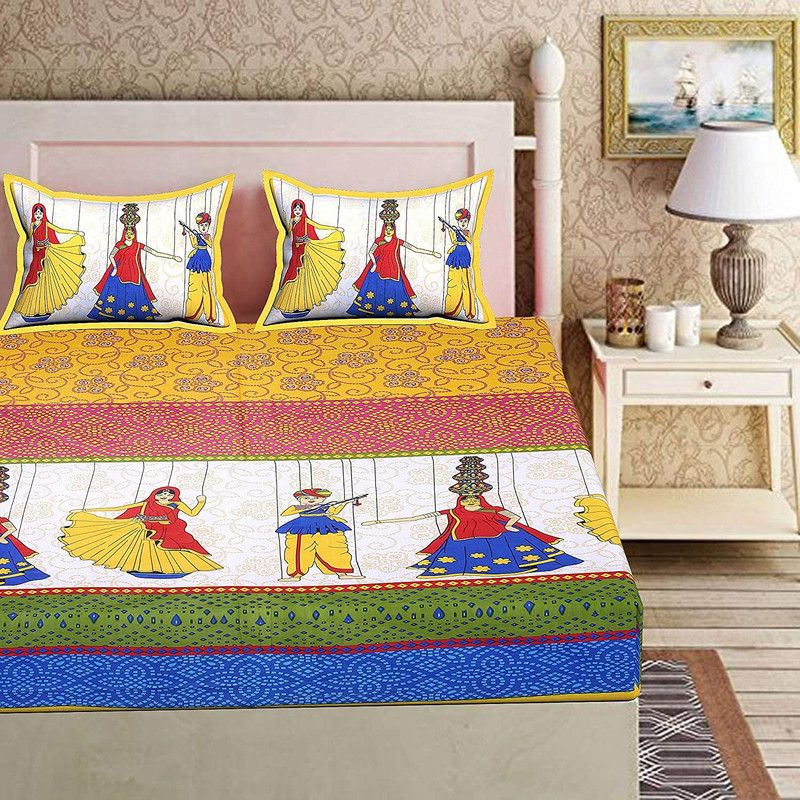 magic angel 144 TC Cotton Double Jaipuri Prints Flat Bedsheet  (Pack of 1, Cotton Bedsheets 003)