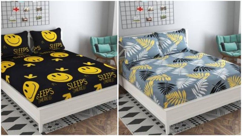 maxtex 280 TC Polycotton King 3D Printed Flat Bedsheet  (Pack of 2, Multicolor)
