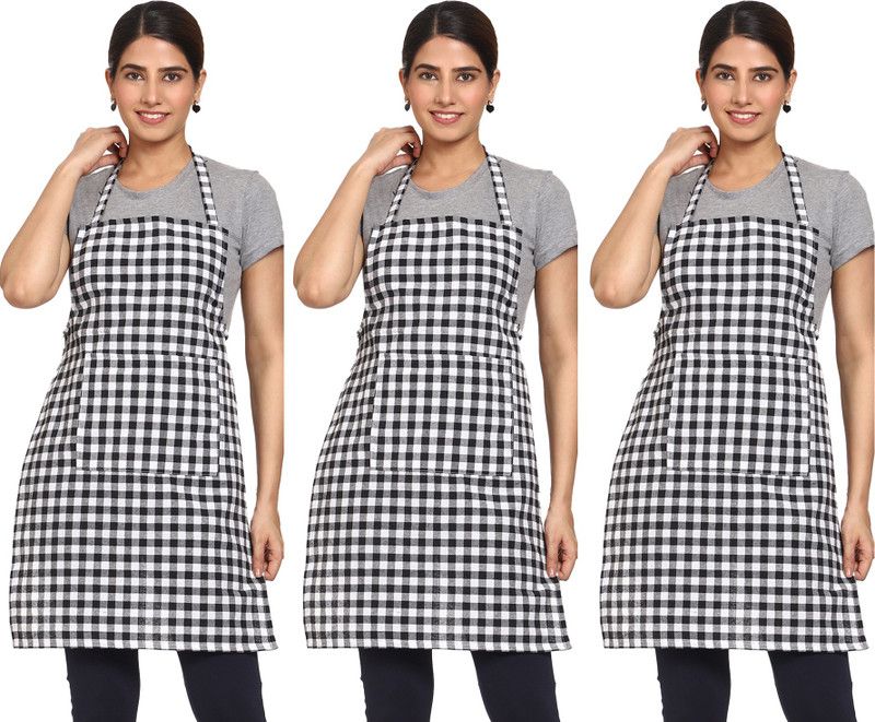 JMI Cotton Chef's Apron - Free Size  (Black, Pack of 3)