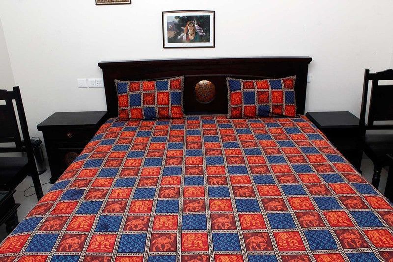 Halowishes 116 TC Cotton Double Animal Fitted (Elastic) Bedsheet  (Pack of 1, Dark Blue)