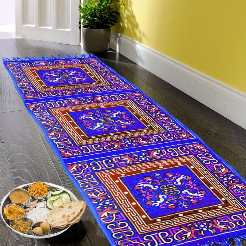 YOURUG Cotton Floor Mat  (Blue, Large)
