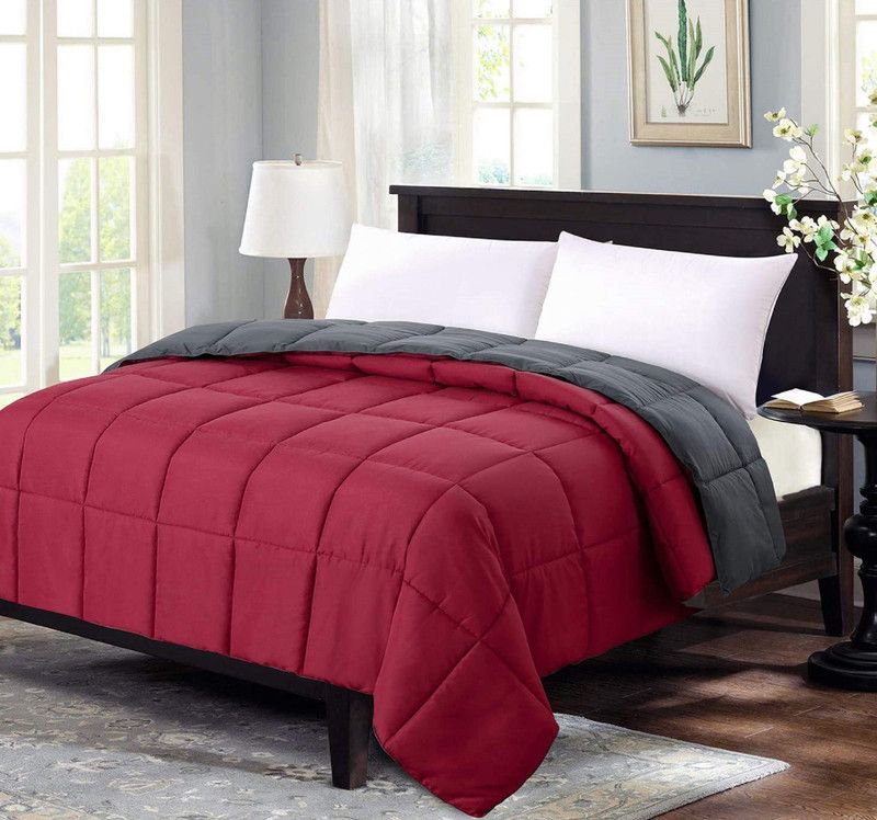 curious lifestyle Solid Single AC Blanket for AC Room  (Microfiber, Burgundy / Grey)
