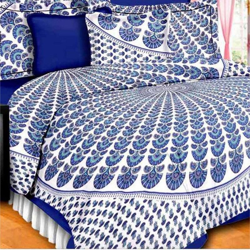 RAWAKA FASHION 280 TC Cotton Double Self Design Flat Bedsheet  (Pack of 1, Blue)