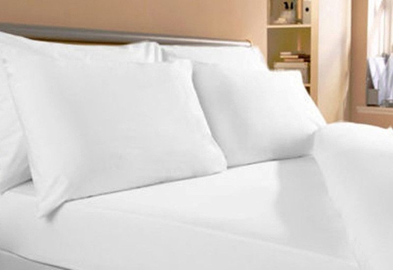 LOOMKART 180 TC Cotton Queen Solid Flat Bedsheet  (Pack of 1, White)