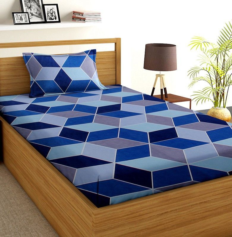 Luxury Trends 160 TC Cotton Single Printed Flat Bedsheet  (Pack of 1, Blue)