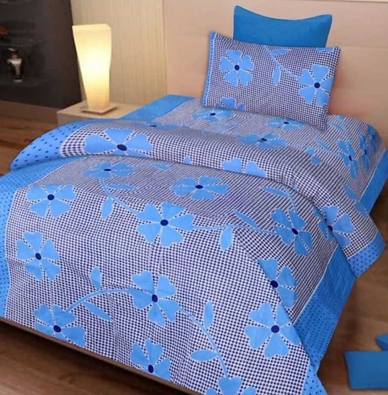 CHEVRON 140 TC Polycotton Single Floral Flat Bedsheet  (Pack of 1, Blue)