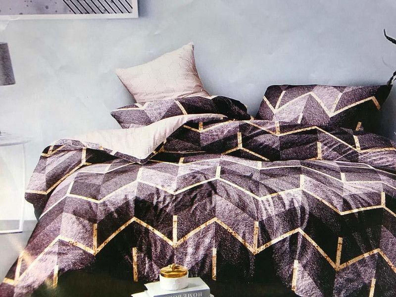 HOME FLUFF 200 TC Cotton Queen Geometric Flat Bedsheet  (Pack of 1, Purple, Black)