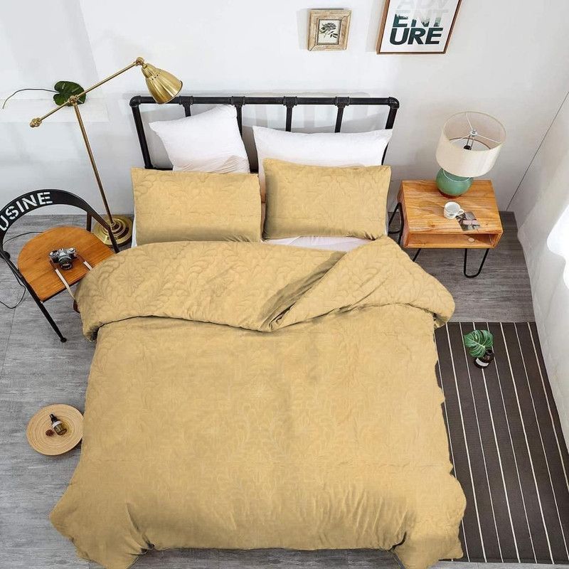 Atheria 0 TC Cotton King Self Design Flat Bedsheet  (Pack of 3, Yellow)