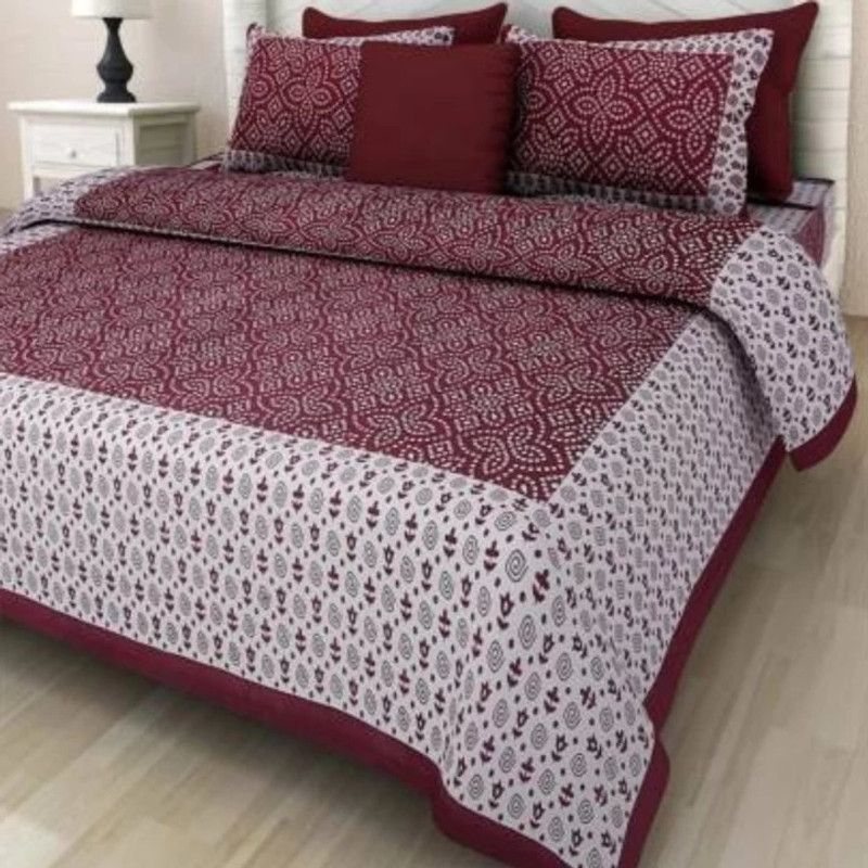 IkBedsheets 165 TC Cotton Queen Printed Flat Bedsheet  (Pack of 1, Maroon)