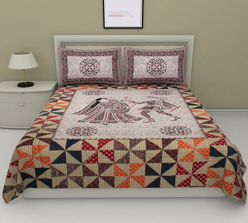FrionKandy 280 TC Cotton Double Printed Flat Bedsheet  (Pack of 1, Brown)