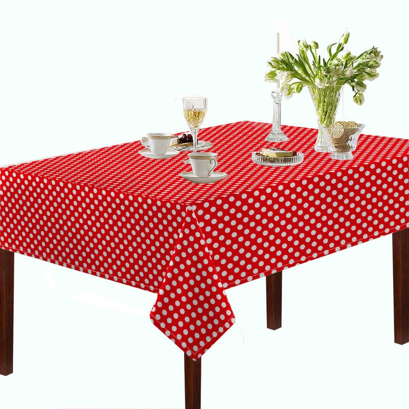 OASIS Polka 8 Seater Table Cover  (Red, Cotton)
