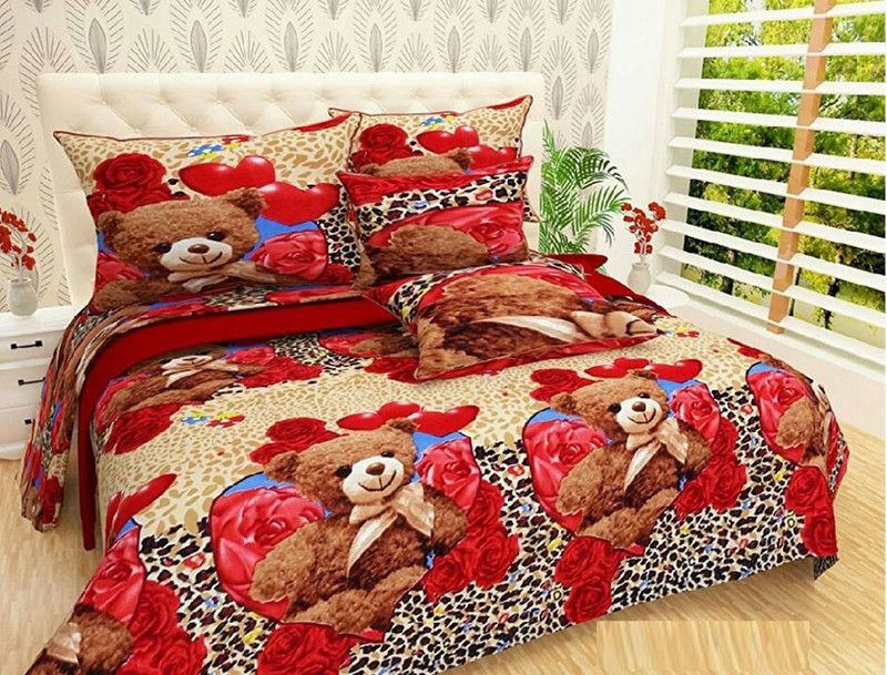 adfc 210 TC Polyester Double Printed Fitted (Elastic) Bedsheet  (Pack of 1, Multi-25)