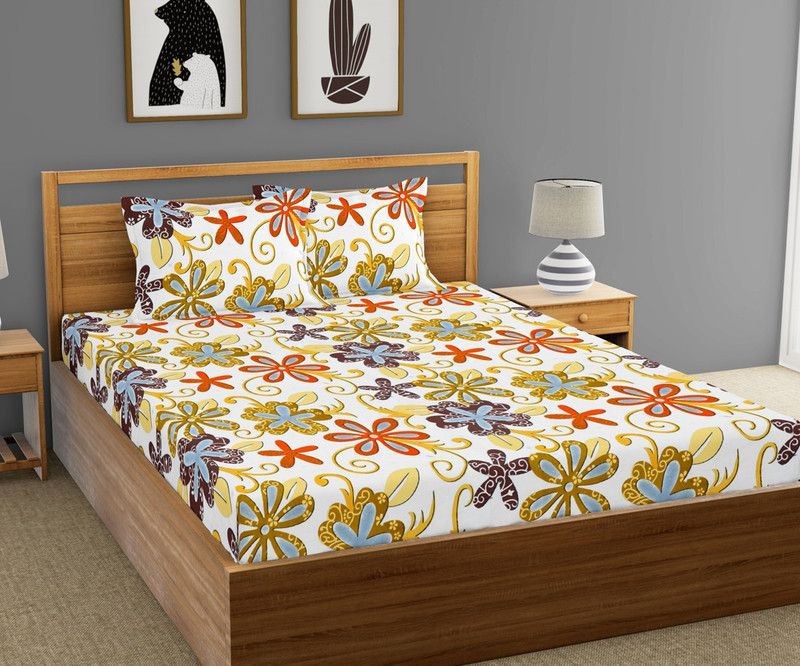 Country Home 180 TC Polycotton Double 3D Printed Flat Bedsheet  (Pack of 1, White)