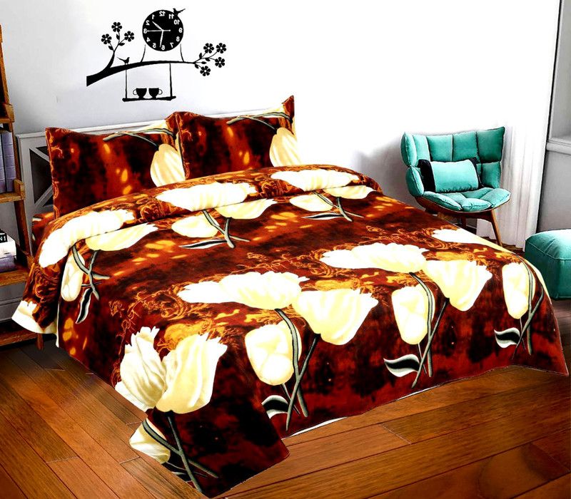 160 TC Microfiber Double Bedsheet  (Pack of 1, Brown)