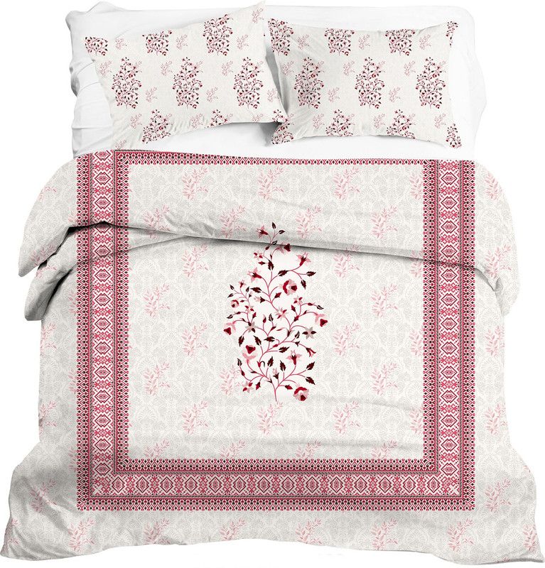 GIFTY 300 TC Cotton King Jaipuri Prints Flat Bedsheet  (Pack of 1, Pink)