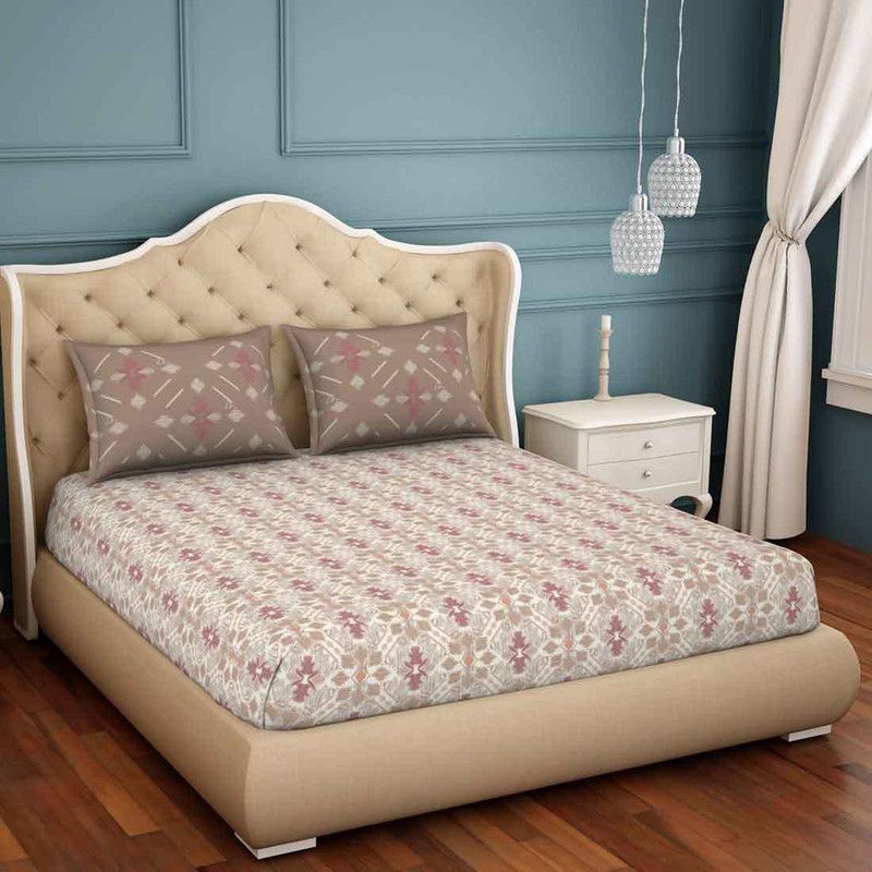 SPACES 180 TC Cotton King Abstract Flat Bedsheet  (Pack of 1, Mauve)