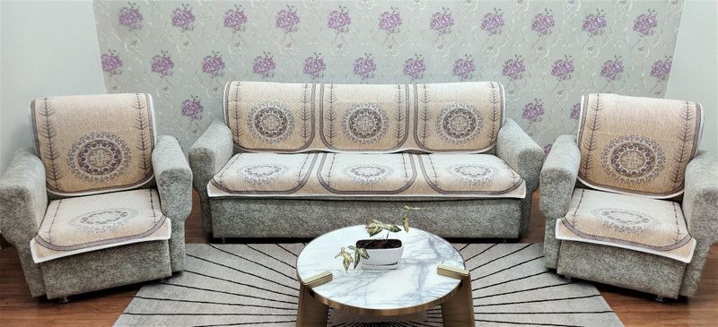 MHF Velvet Geometric Sofa Cover  (Beige Pack of 6)