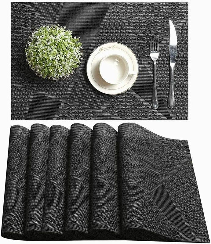 pepplo Rectangular Pack of 6 Table Placemat  (Black, Plastic)