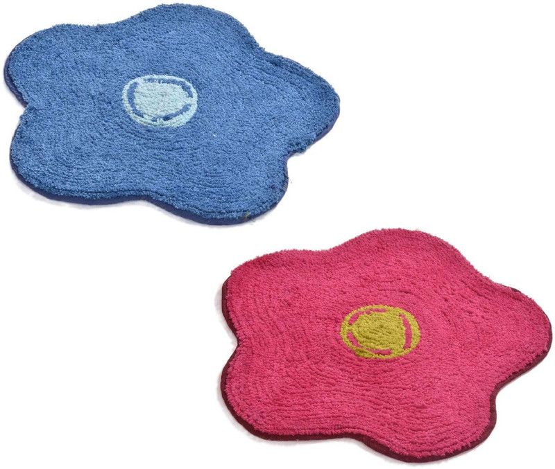 YELLOW WEAVES Microfiber Door Mat  (Blue, Pink, Medium, Pack of 2)