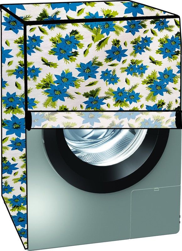 KVAR Front Loading Washing Machine Cover  (Width: 68 cm, White, Blue)