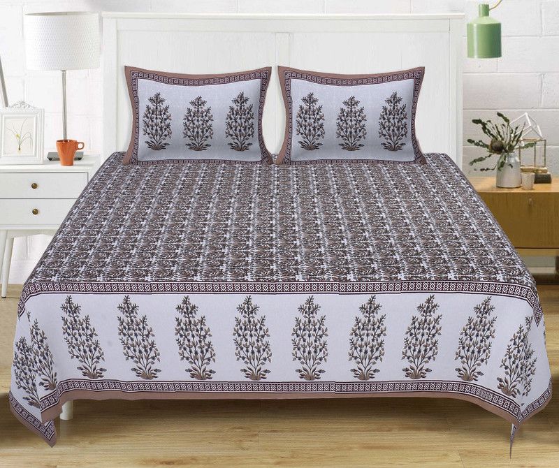 Texstylers 220 TC Cotton King Jaipuri Prints Flat Bedsheet  (Pack of 1, Brown)