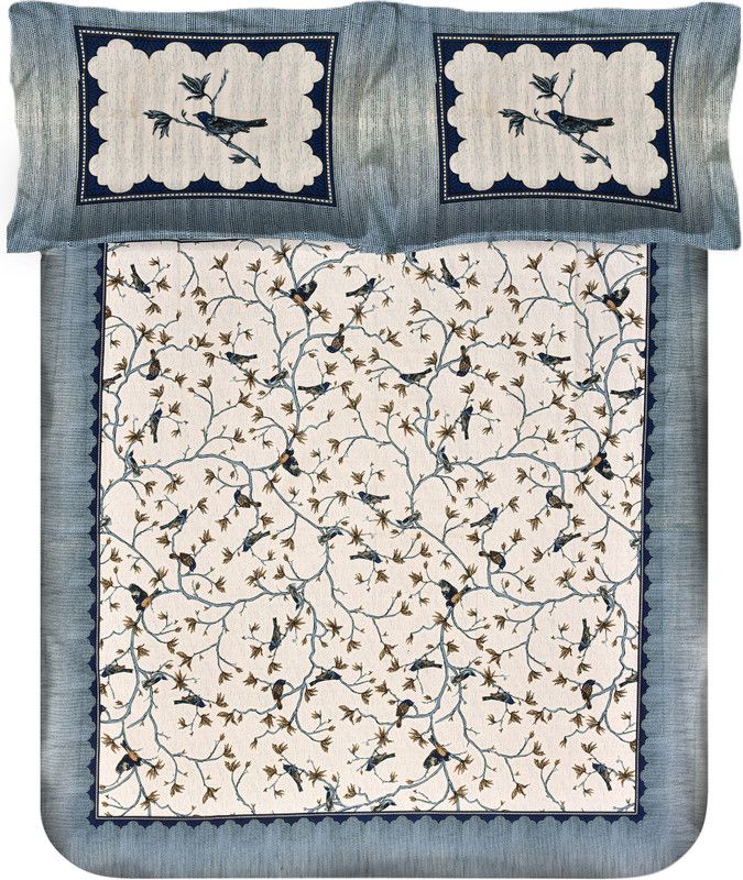 SPANGLE 280 TC Cotton King Printed Flat Bedsheet  (Pack of 1, Blue Bird)