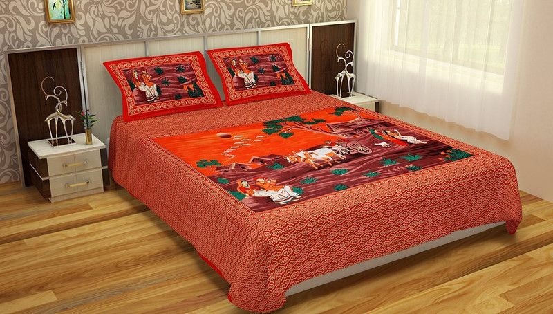 Retrend 200 TC Cotton King Printed Flat Bedsheet  (Pack of 1, Maroon)