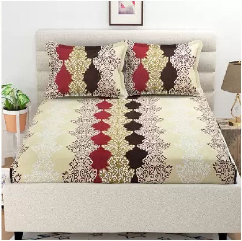 MR Gangoli 160 TC Polycotton Double 3D Printed Flat Bedsheet  (Pack of 1, Brown)