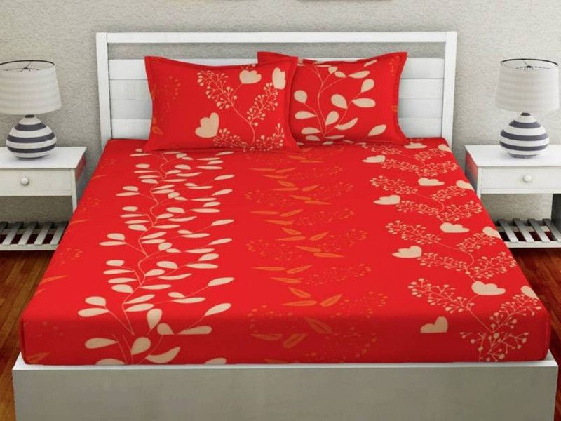 KRISHNA 180 TC Polyester Double Floral Flat Bedsheet  (Pack of 1, Red)