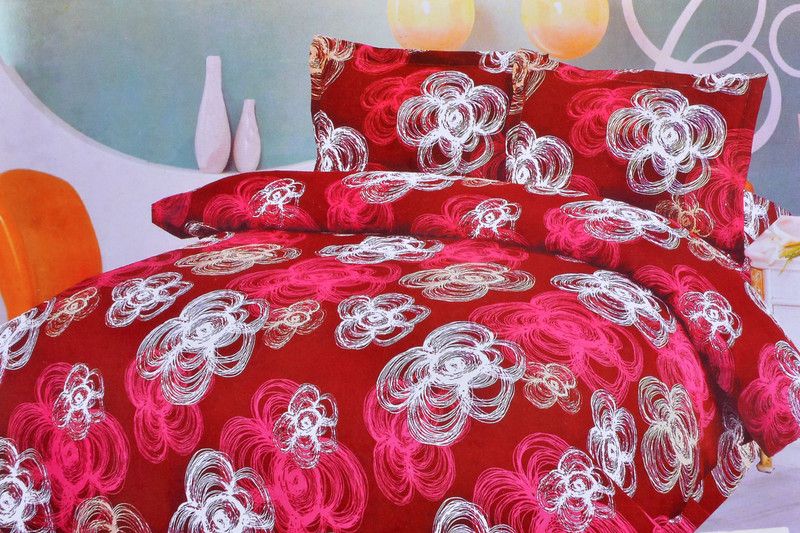 Valtellina 100 TC Polycotton Double Floral Flat Bedsheet  (Pack of 3, Red)