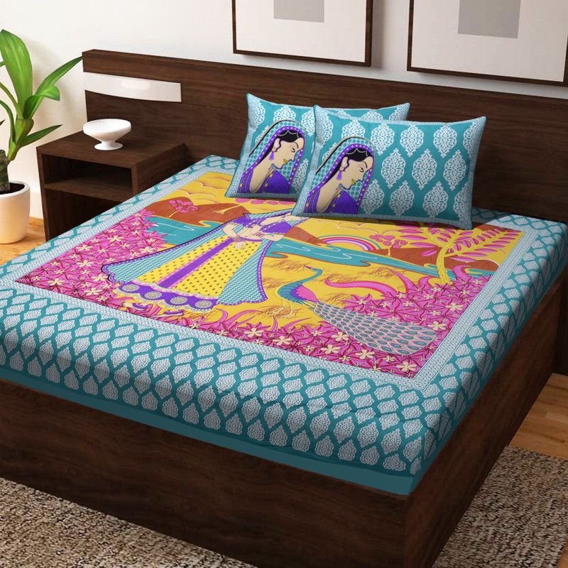 AGASTYA TRADING 220 TC Cotton Double Printed Flat Bedsheet  (Pack of 1, Green)