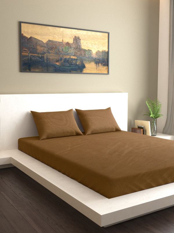 Mark Home 200 TC Satin Queen Solid Flat Bedsheet  (Pack of 1, Brown)