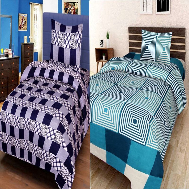 Chacha Chachi Gift Store 180 TC Polycotton Single Checkered Flat Bedsheet  (Pack of 2, Multicolor)
