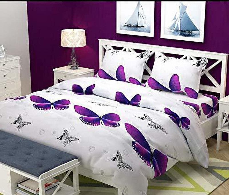 Zurich 144 TC Polycotton Double 3D Printed Flat Bedsheet  (Pack of 1, Butterfly)