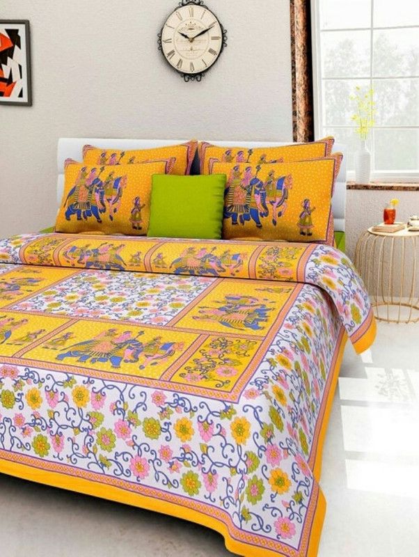 COTTON CHOICE 170 TC Cotton Double Floral Flat Bedsheet  (Pack of 1, Multicolor)