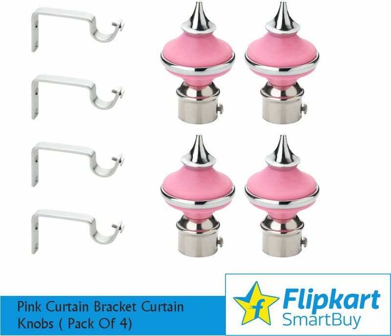 Flipkart SmartBuy Pink, Silver Rod Rail Bracket, Curtain Hooks, Curtain Knobs Metal