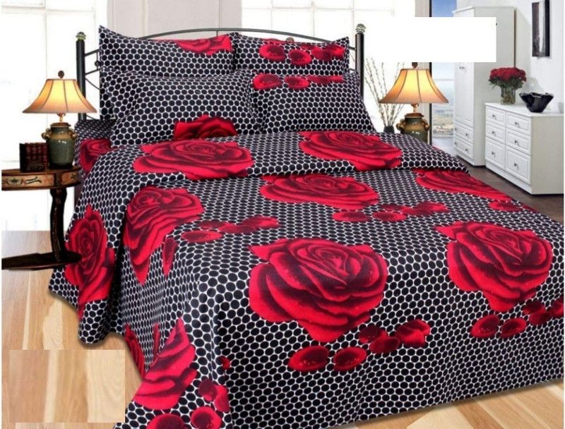 AMVY Creation 144 TC Polycotton Queen 3D Printed Flat Bedsheet  (Pack of 1, Black)