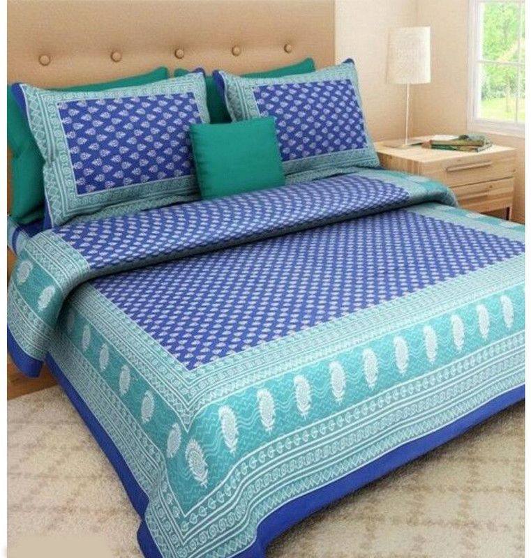 UNIVERSAL TRADER 150 TC Cotton Double Printed Flat Bedsheet  (Pack of 1, Blue, Rama)