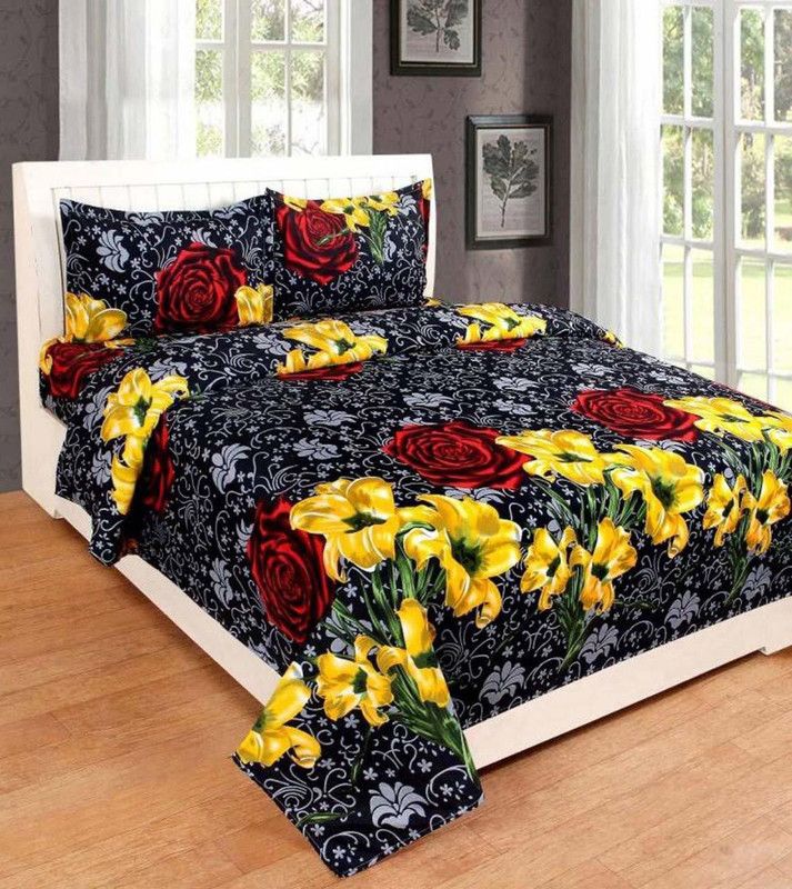 R. K. Textiles 144 TC Polycotton Double Floral Flat Bedsheet  (Pack of 1, Multicolor)